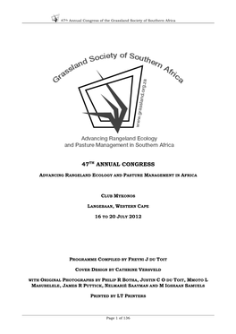 47Th Annual Congress of the Grassland Society of Southern Africa