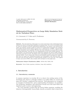 Mathematical Perspectives on Large Eddy Simulation Mod- Els for Turbulent Flows