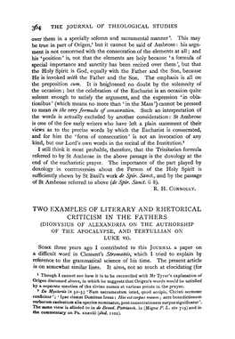 Two Examples of Literary and Rhetorical Criticism in the Fathers (Dionysius of Alexandria on the Authorship of the Apocalypse, and Tertullian on Luke Vi)