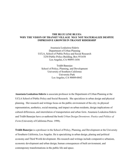 The Blue Line Blues: Why the Vision of Transit Village May Not Materialize Despite Impressive Growth in Transit Ridership