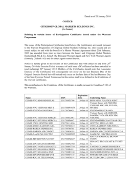 CITIGROUP GLOBAL MARKETS HOLDINGS INC. (The Issuer)