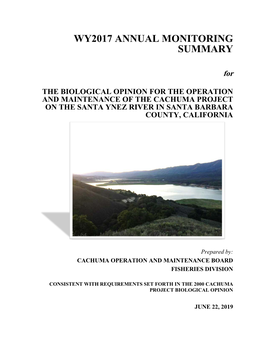 WY2017 ANNUAL MONITORING SUMMARY for the BIOLOGICAL OPINION for THE