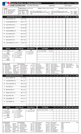 Boston Red Sox Vs. Oakland Athletics Friday, Sept