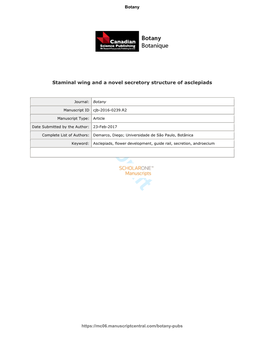 Staminal Wing and a Novel Secretory Structure of Asclepiads