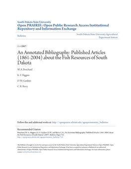 An Annotated Bibliography: Published Articles (1861-2004) About the Fish Resources of South Dakota M