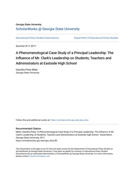 A Phenomenological Case Study of a Principal Leadership: the Influence of Mr