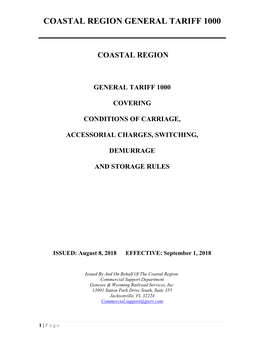 General Tariff 1000 – Coastal Region