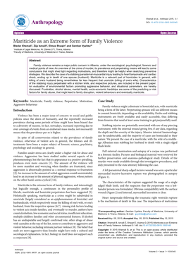 Mariticide As an Extreme Form of Family Violence Bledar Xhemali1, Zija Ismaili2, Elmas Shaqiri1 and Gentian Vyshka2* 1Institute of Legal Medicine, Rr