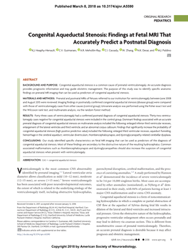 Congenital Aqueductal Stenosis: Findings at Fetal MRI That Accurately Predict a Postnatal Diagnosis