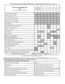 Drexel University College of Medicine – Anticipated Sites 2019-2020 As of 02/06/2019