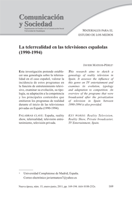 La Telerrealidad En Las Televisiones Españolas (1990-1994)