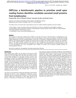 A Bioinformatic Pipeline to Prioritise Small Open Reading Frames Identifies Candidate Secreted Small Proteins