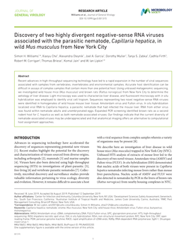 Discovery of Two Highly Divergent Negative-Sense RNA Viruses Associated with the Parasitic Nematode, Capillaria Hepatica, in Wild Mus Musculus from New York City