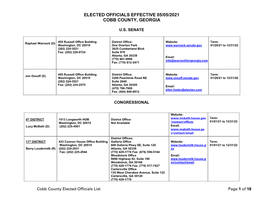 Elected Officials Effective 05/05/2021 Cobb County, Georgia