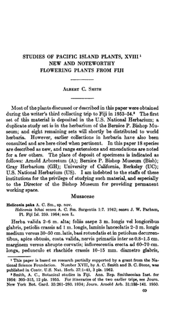 Studies of Pacific Island Plants, Xviii 1 New and Noteworthy Flowering Plants from Fiji