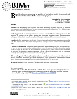 Rand Love in Sport Marketing: Proposition of a Relational Model of Emotional and Affective Attachments for the Fan Membership Programs