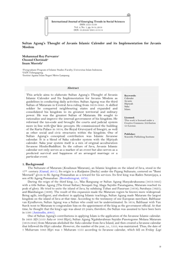 Sultan Agung's Thought of Javanis Islamic Calender and Its Implementation for Javanis Moslem 1. Background