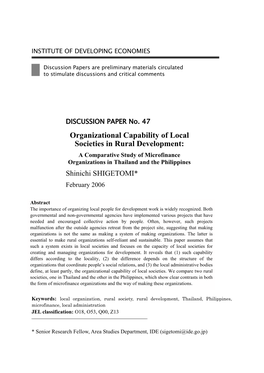 Organizational Capability of Local Societies in Rural Development