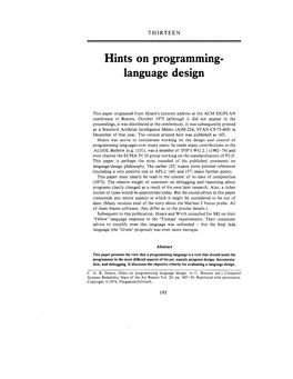 Hints on Programming- Language Design