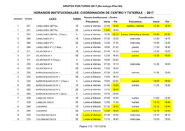 Horarios Institucionales -Coordinacion De Centro Y