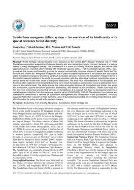 Sundarbans Mangrove Deltaic System – an Overview of Its Biodiversity with Special Reference to Fish Diversity