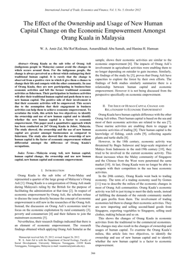 The Effect of the Ownership and Usage of New Human Capital Change on the Economic Empowerment Amongst Orang Kuala in Malaysia