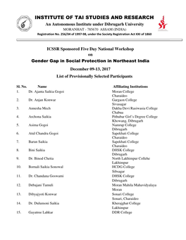 Participants for Gender