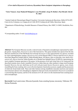 Bone-Cracking Hyenas; Taxonomy; Vallesian; NE Iberian Peninsula