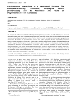 The Honeydew-Producing Treehopper, Guayaquila Xiphias (Membracidae), and Its Associated Ant Fauna on Didymopanaxvinosum (Araliaceae)1