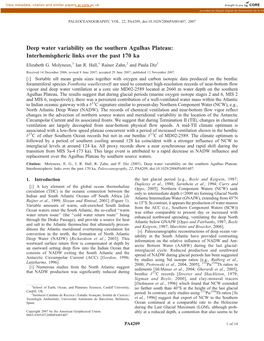 Deep Water Variability on the Southern Agulhas Plateau: Interhemispheric Links Over the Past 170 Ka Elizabeth G