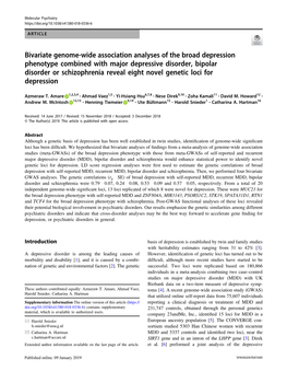 Bivariate Genome-Wide Association Analyses of the Broad Depression Phenotype Combined with Major Depressive Disorder, Bipolar Di