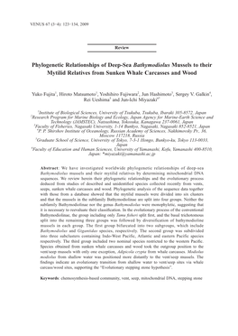 Phylogenetic Relationships of Deep-Sea Bathymodiolus Mussels to Their Mytilid Relatives from Sunken Whale Carcasses and Wood