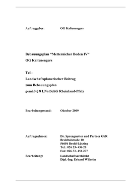 Bebauungsplan “Metternicher Boden IV“ OG Kaltenengers