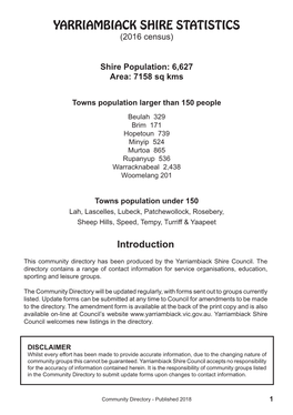 YARRIAMBIACK SHIRE STATISTICS (2016 Census)