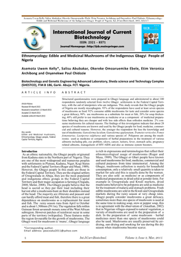 Ethnomycology: Edible and Medicinal Mushrooms of the Indigenous Gbagyi People of Nigeria, Int.J.Curr.Biotechnol., 2015, 3(3):1-7