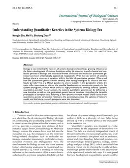 Understanding Quantitative Genetics in the Systems Biology Era Mengjin Zhu, Mei Yu, Shuhong Zhao