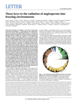 Three Keys to the Radiation of Angiosperms Into Freezing Environments