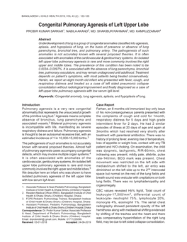 Congenital Pulmonary Agenesis of Left Upper Lobe PROBIR KUMAR SARKAR1, NABILA AKAND2, MD