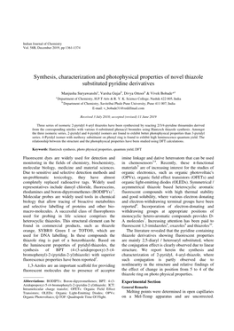 Synthesis, Characterization and Photophysical Properties of Novel Thiazole Substituted Pyridine Derivatives