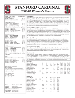 STANFORD CARDINAL 2006-07 Women’S Tennis