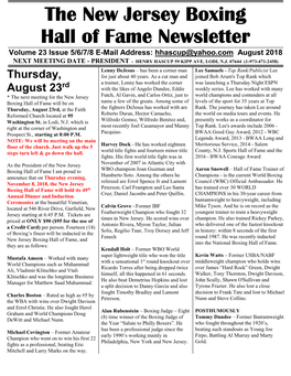 N.J. Boxing Hall of Fame Newsletter August 2018