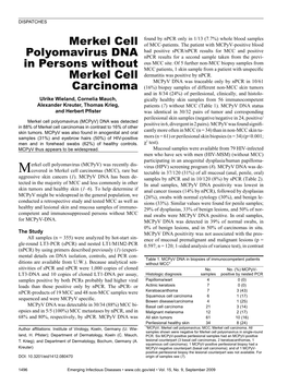 Merkel Cell Polyomavirus DNA in Persons Without Merkel Cell