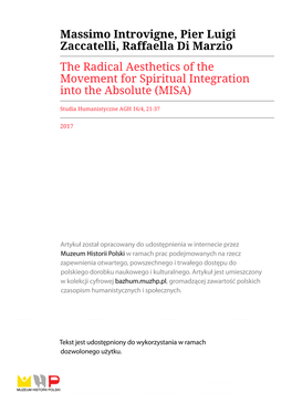 Massimo Introvigne, Pier Luigi Zaccatelli, Raffaella Di Marzio the Radical Aesthetics of the Movement for Spiritual Integration Into the Absolute (MISA)