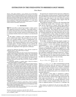 ESTIMATION in the FIXED-EFFECTS ORDERED LOGIT MODEL Chris Muris*