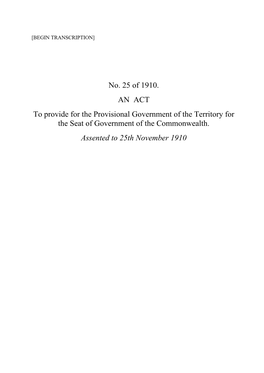 Seat of Government (Administration) Act 1910 (Cth)