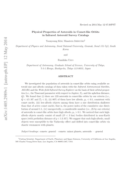 Physical Properties of Asteroids in Comet-Like Orbits in Infrared Asteroid Survey Catalogs