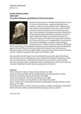 Charles Anderson Dana 1819–1897 Journalist, Politician, and Collector of Chinese Ceramics