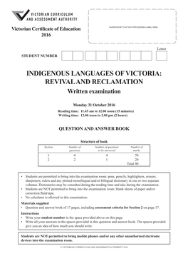 2016 Indigenous Languages of Victoria Revival and Reclamation Written Examination