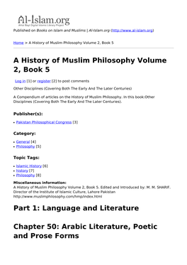A History of Muslim Philosophy Volume 2, Book 5