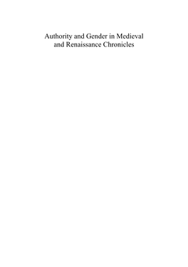 Authority and Gender in Medieval and Renaissance Chronicles